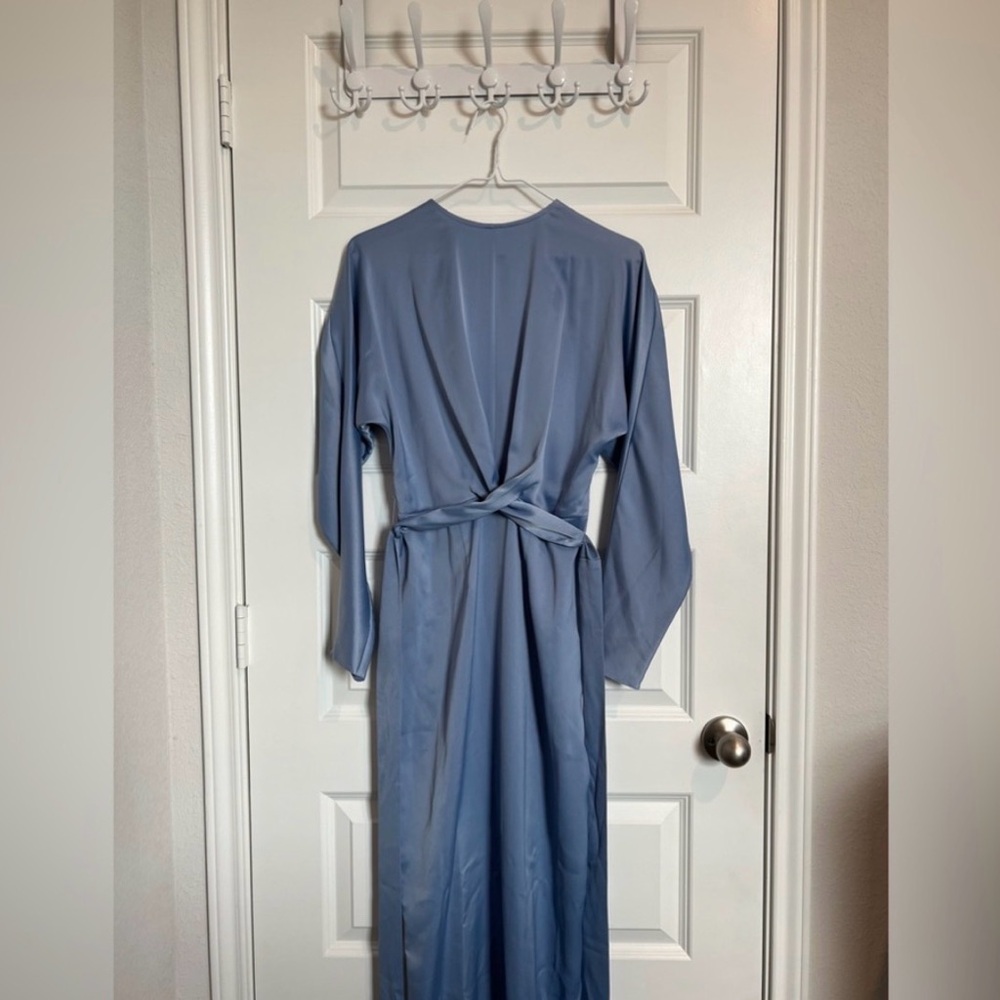 ASOS Dusty Blue Long Sleeve Twist-Back Maxi Dress